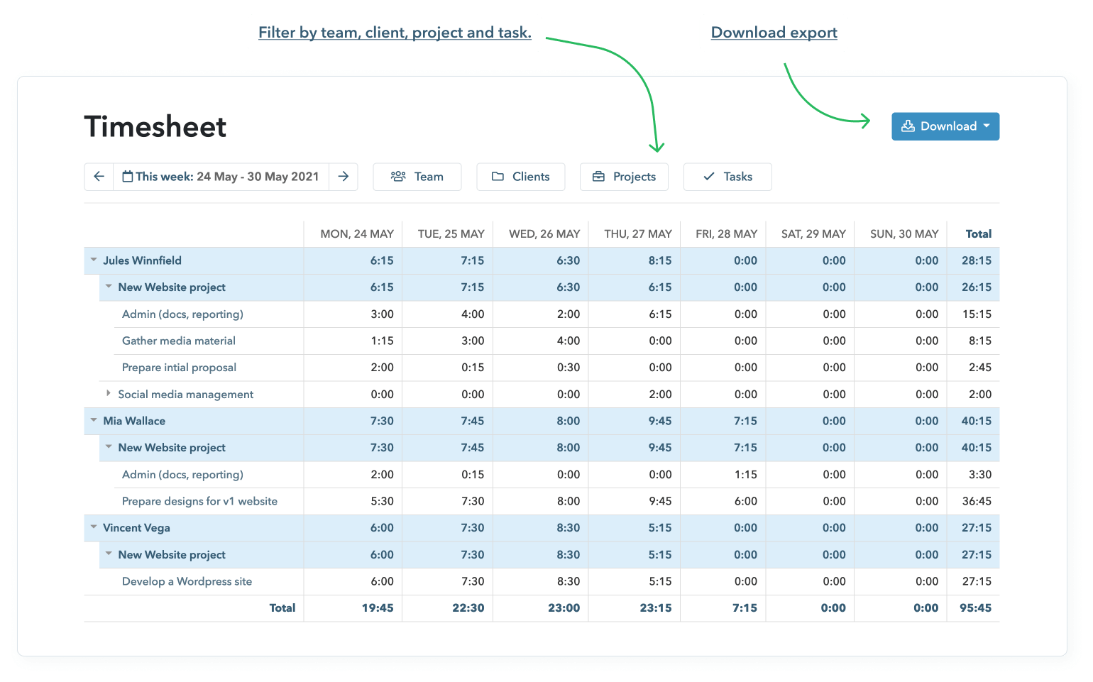 Timesheet time tracking My Hours